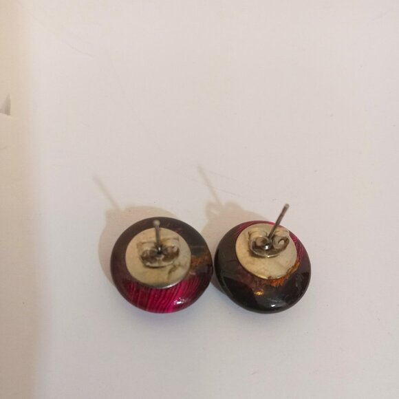 Lucite Necklace Earring Set Pink Black Swirled Button Shaped Graduated Beads - Picture 5 of 6